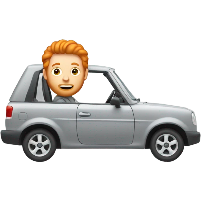 Ginger person driving grey car emoji