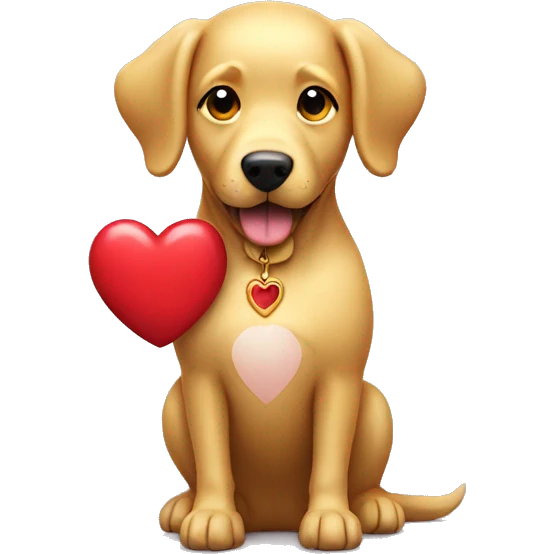 golden dog holding a heart emoji