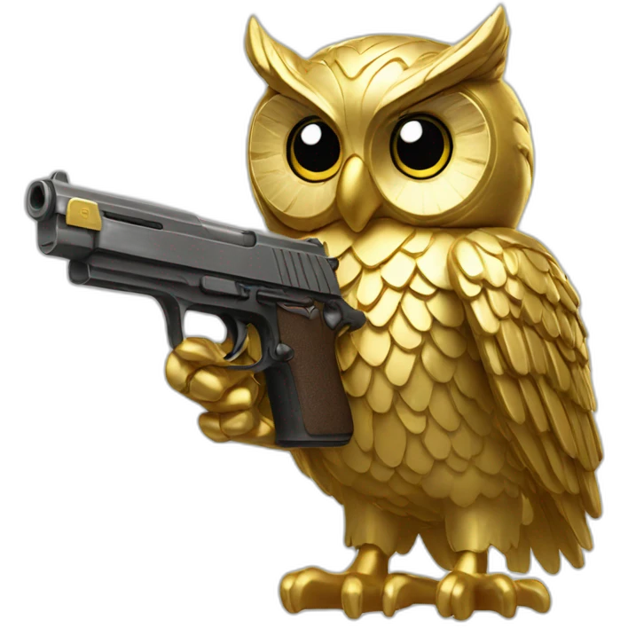 gold owl with a gun emoji