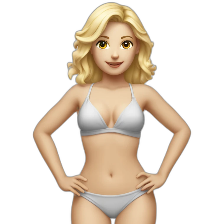 hyperrealistic caucasian blonde female body white bikini grey skirt emoji