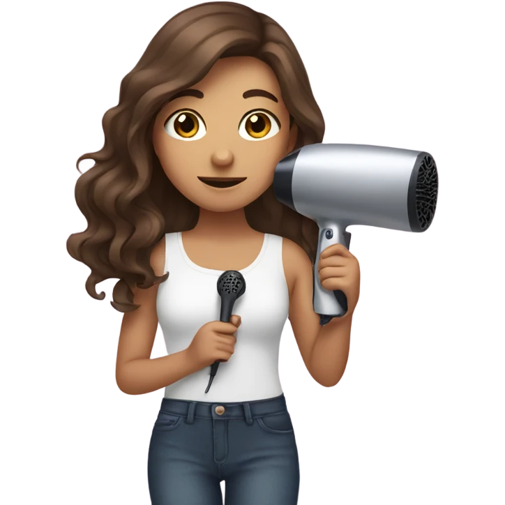 brown haired girl holding a hair dryer emoji