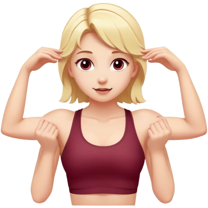 angelic blonde girl stretching in Burgundy  gym  emoji