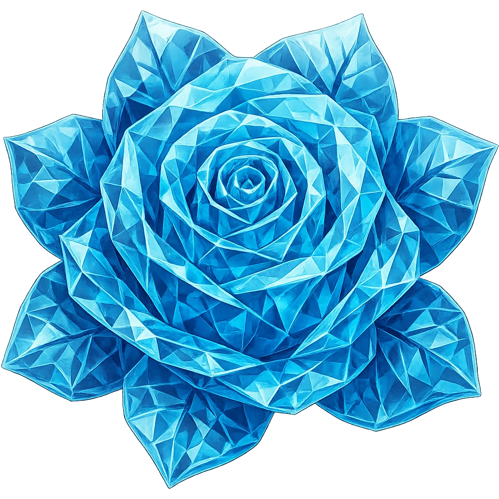 Make the blue icy rose look like crystal, keeping the emoji style appearance. The image should have no background and maintain the original emoji style look. emoji
