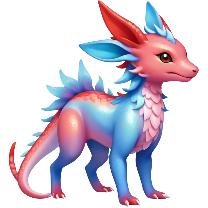 Colorful Iridescent Exotic Amaura-Salandit-Aurorus-Sylveon-Fakémon-hybrid-creature (full body)  emoji