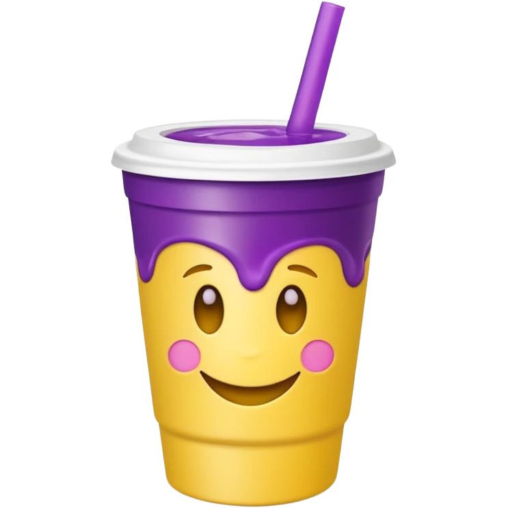  White styro with purple juice inside visible from the top only. Add a yellow emoji face that os holding the cup emoji