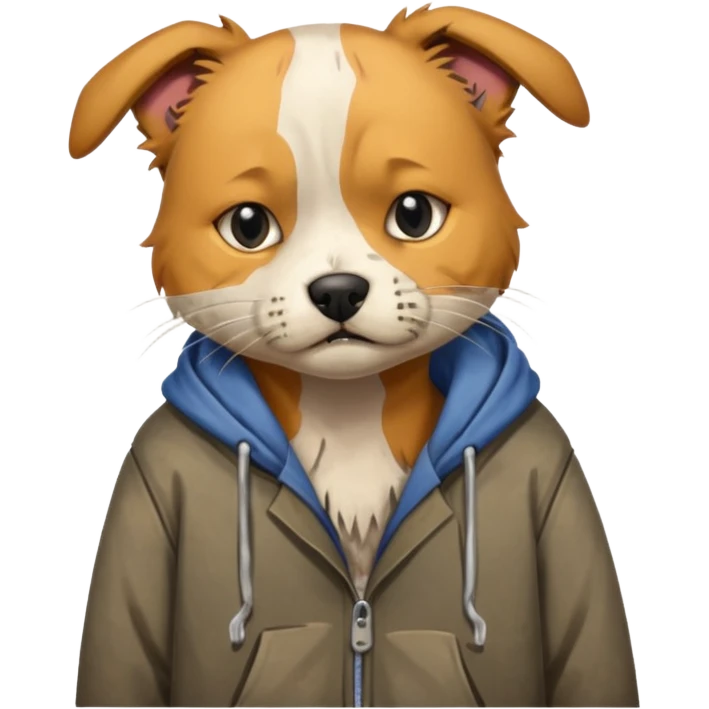 homeless dog cat with torn clothes


 emoji