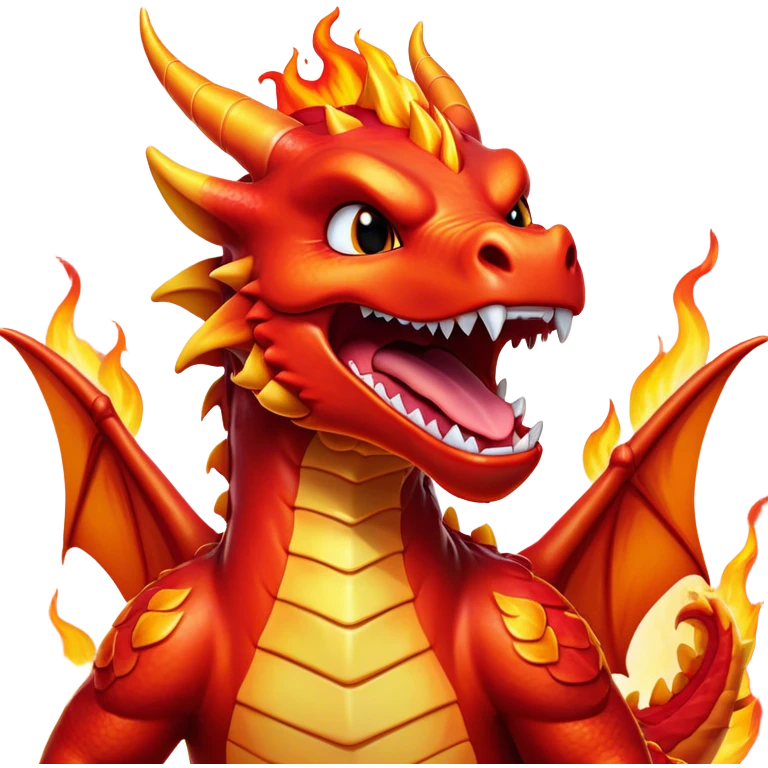 Cinematic Cute Yawning Fierce Fire Dragon Portrait Emoji, Head tilted slightly with a dramatic, wide-open yawn, revealing a fearsome yet endearing scaled visage bathed in searing reds and oranges, with gentle flames licking around its open mouth; rendered with realistic detail and flickering natural light, high shine, relaxed yet fierce, styled with a dash of smoldering charm, soft glowing outline, capturing the essence of a sleepy but spirited inferno ready to unleash a tender blaze of warmth! emoji