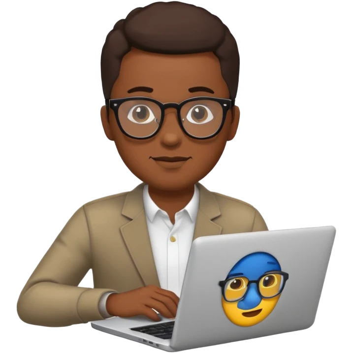 Black man with glasses working on a laptop, emoji style emoji