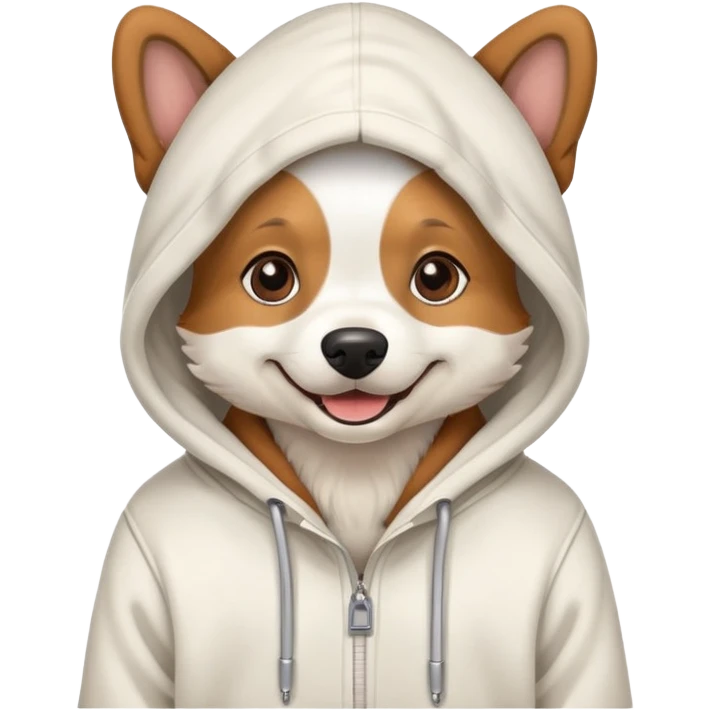 Dog wearing a hoodie with the sigma emoji