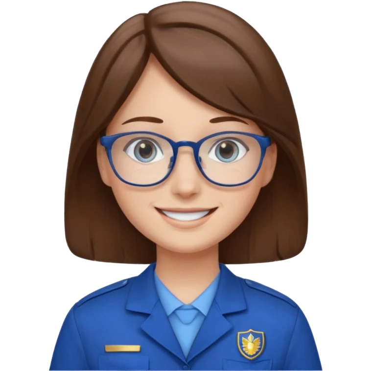 Generate from my photo brown hair blue eyes with glasses wearing care blue uniform emoji