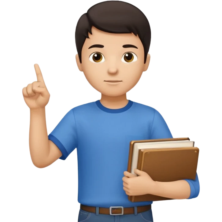 պետք է լինի կանգնած տղա որի աջ ձեռքում կլինեն գրքեր իսկ մյուս ձեռքը ցույց կկտա ձախ բայց տղային ցույց տուր մուգ մազերով  emoji