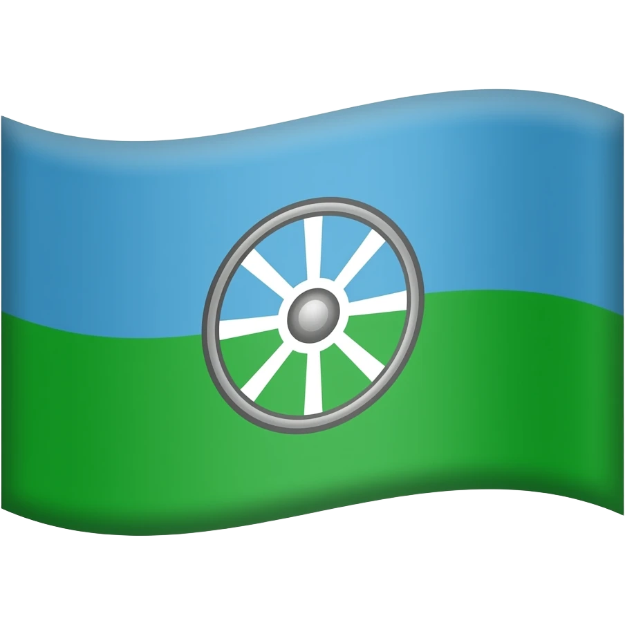 Créame una bandera gitana.dos colores, azul arriba verde abajo mitad y mitad. Y después ponle una rueda en medio. emoji