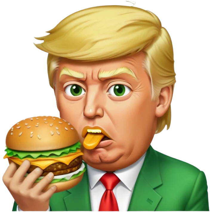 Трамп жадно ест бургер из денег emoji