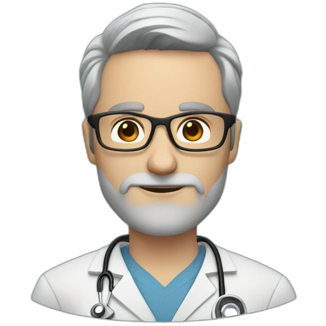 white doctor with short brown hair, big forehead, glasses and beard emoji