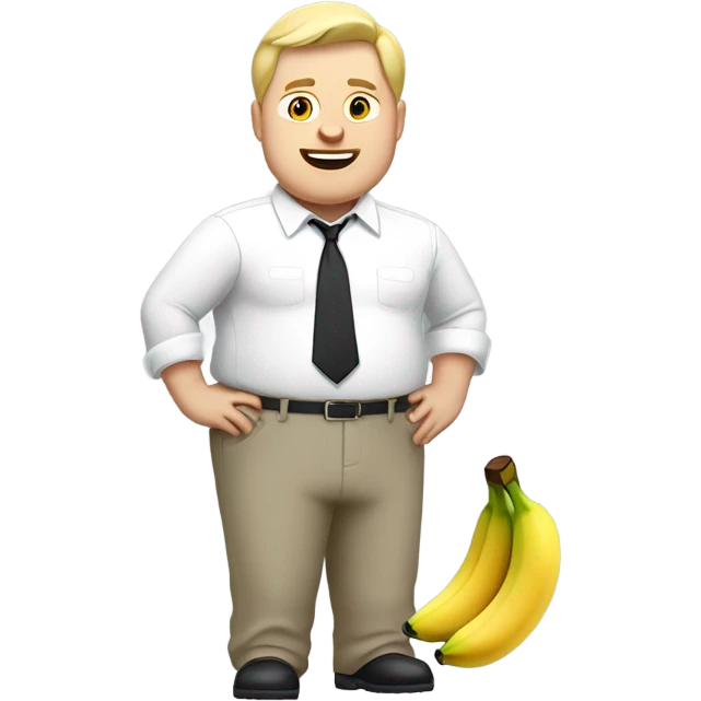 Fat blonde man in white dress shirt and dress pants with banana in each hand emoji