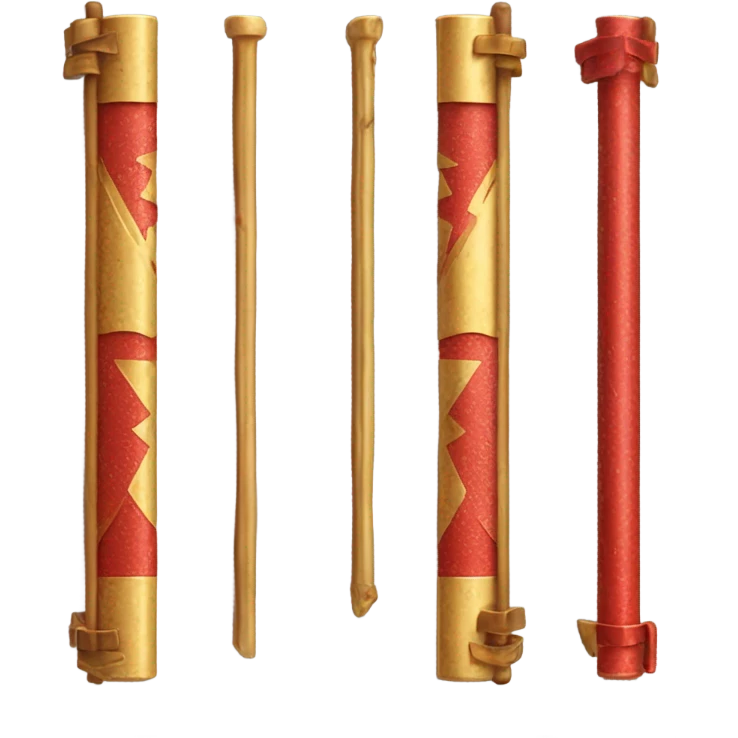 Un bâton en métal rouge, deux sections sont dorées et texturées. emoji