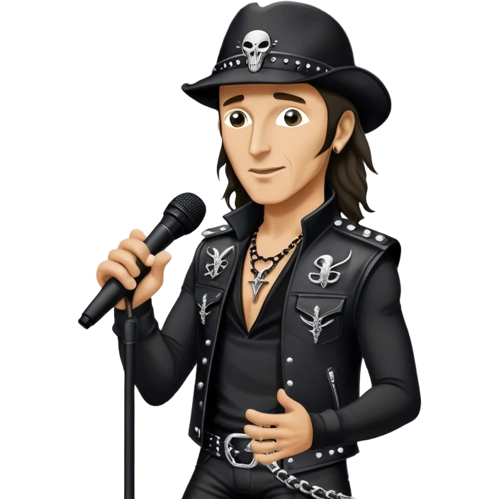 Icon for Rock Music: Klaus Meine holds a microphone stand in his hands performing with Scorpions on stage, with powerful stage presence. The vibe should capture the energetic and iconic sound of Scorpions, with vibrant lighting and a stadium atmosphere. Transparent background. emoji