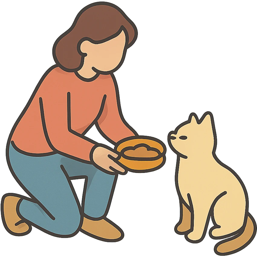 женщина кормит кошку emoji