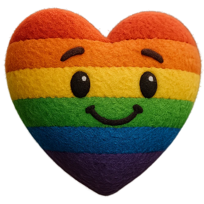 pride heart, soft and fluffy, rainbow colors, cute expression emoji
