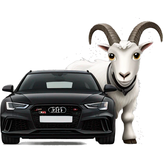 Goat in puffy black coat driving Audi 2024 RS6 emoji
