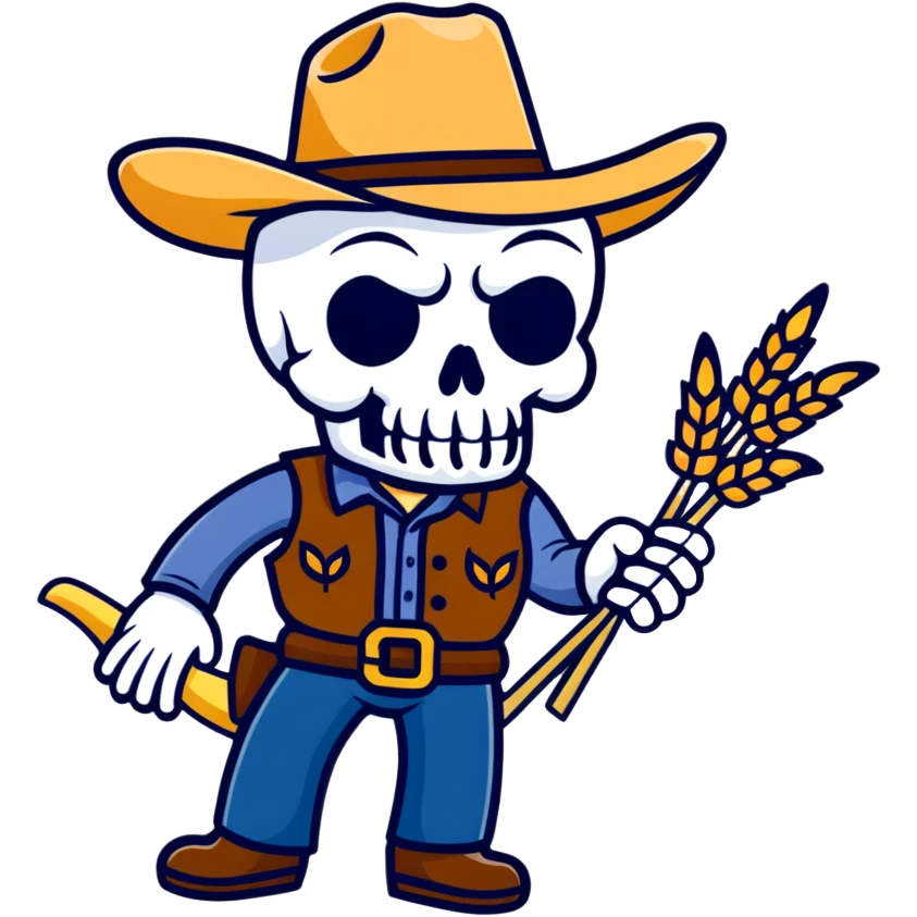 skull with pink cowboy hat and wheat emoji