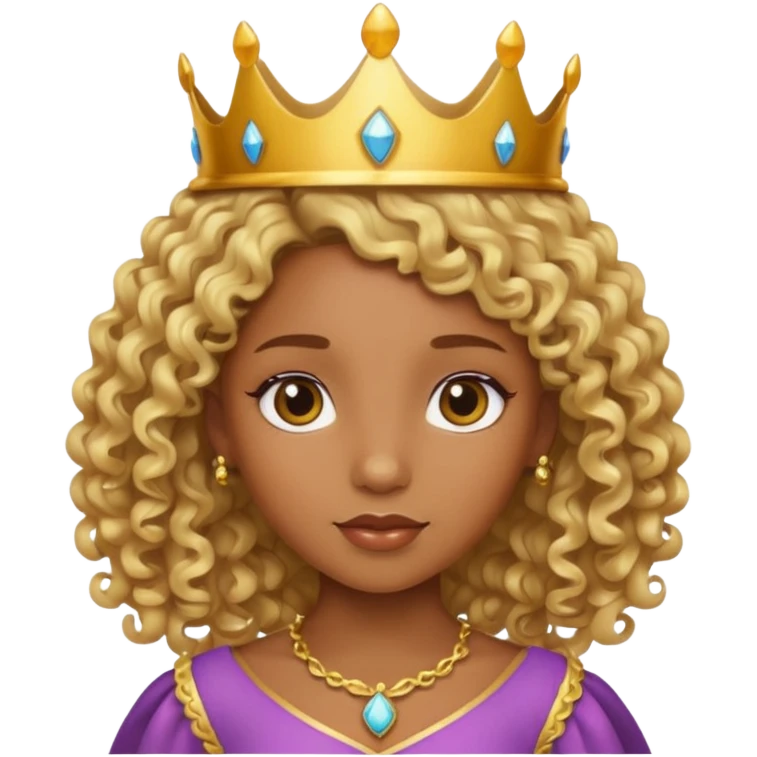 Princess brown skin, with curly blonde hair, small crown emoji