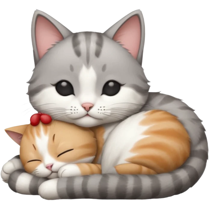 grey and white small cat with its eyes closed lying down leaning on his elbow with his paw curled under his head holding it up emoji