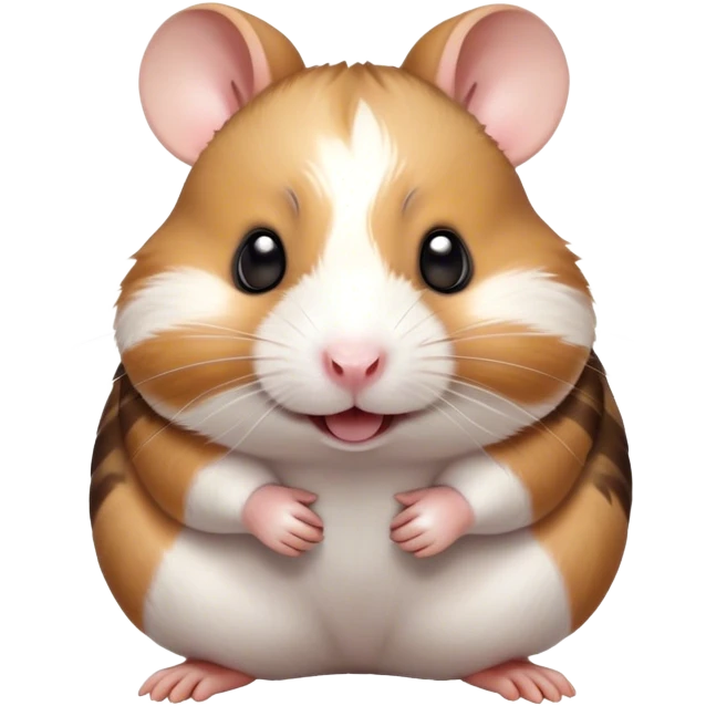 Cinematic Comical Brown and White Banded Hamster Portrait Emoji, Head tilted dramatically with an exaggeratedly amused expression, featuring a striking fur with bold brown and white banded patterns, wide, expressive dark eyes filled with playful disbelief, Simplified yet hilariously expressive features, highly detailed, glowing with a slightly sassy glow, high shine, dramatic yet playful, stylized with an air of cheeky mischief, bright and endearing, soft glowing outline, capturing the essence of a spirited and over-the-top hamster, so meme-worthy it feels like it could side-eye its way into internet fame instantly! emoji
