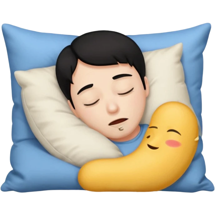 man with black hair drooling while sleeping with his head on a pillow, emoji style emoji