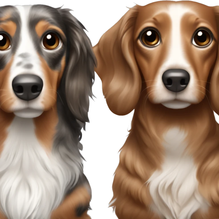 Tri Merle long haired Dachshund with brown haired  with white brunette woman emoji