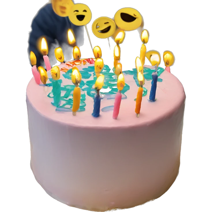 hear me out written on a cake with beautiful people stickers stuck on little tooth picks put on top of the cake like candles emoji