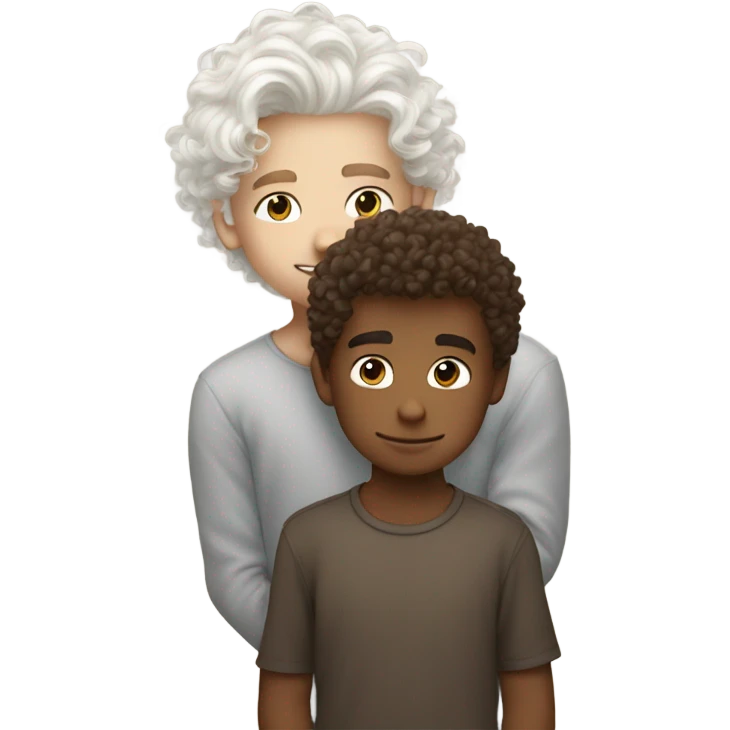 Curly white hair boy kissing brown hair boy  emoji
