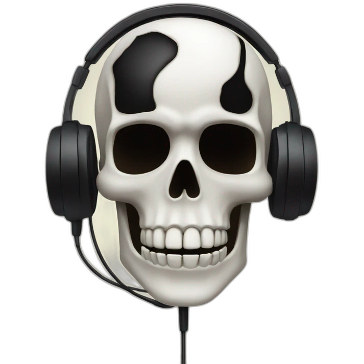 Skeleton mask with a long black mask underneath it and headset with a microphone emoji