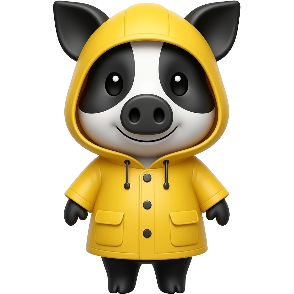 black and white white colour pig wearing  raincoat emoji