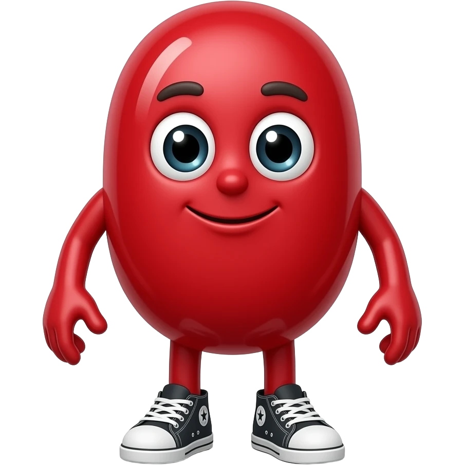 An anthropomorphic red jelly bean with arms and legs, wearing sneakers emoji