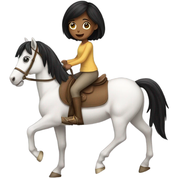 Girl with black hair riding a horse emoji