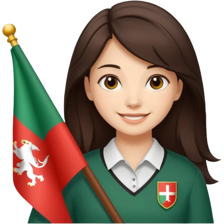 Una ragazza mora chiara con capelli medi mori con la bandiera della bulgaria tra le mani emoji