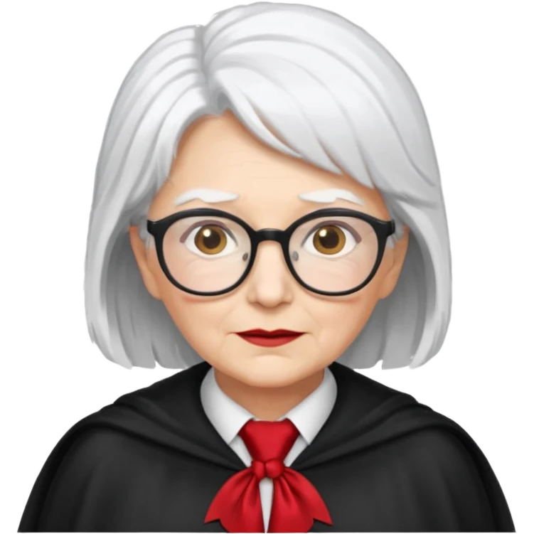 An older woman with glasses and white hair, in a red tie and black cape emoji