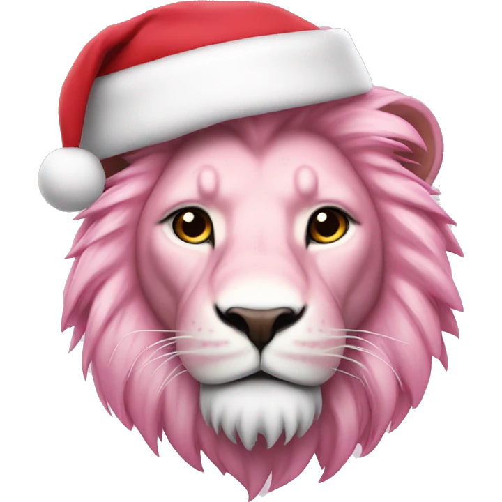 Pink and white lion with Santa hat emoji
