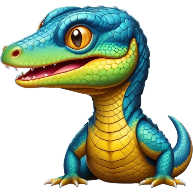 Cinematic Comical Monitor Lizard Portrait Emoji, Head tilted dramatically with an exaggeratedly shocked expression, featuring a robust, patterned body with wide, comically expressive eyes full of humorous disbelief, Simplified yet hilariously expressive features, highly detailed, glowing with a slightly sassy glow, high shine, dramatic yet playful, stylized with an air of quirky reptilian attitude, soft glowing outline, capturing the essence of a meme-worthy monitor lizard that looks ready to side-eye its way into viral fame! emoji