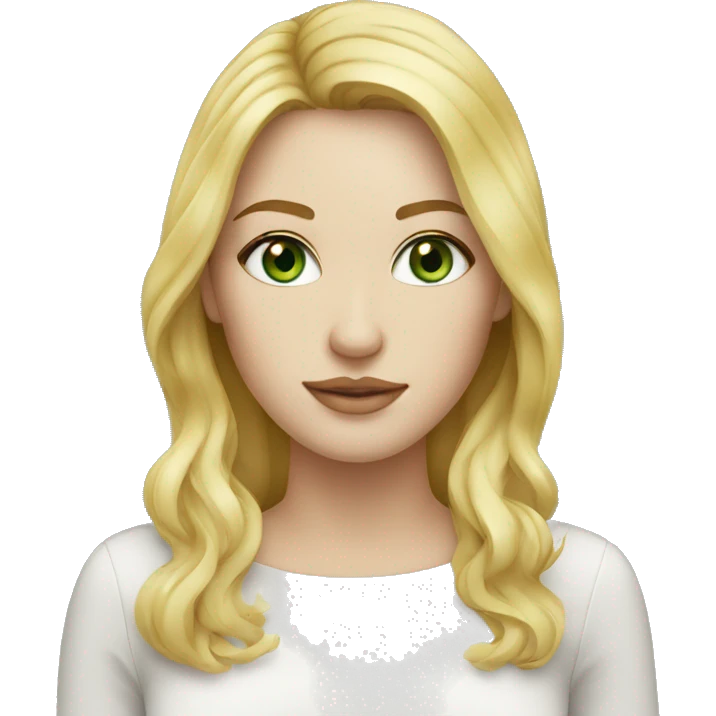 white woman with green eyes, blonde ombré hair with freckle emoji