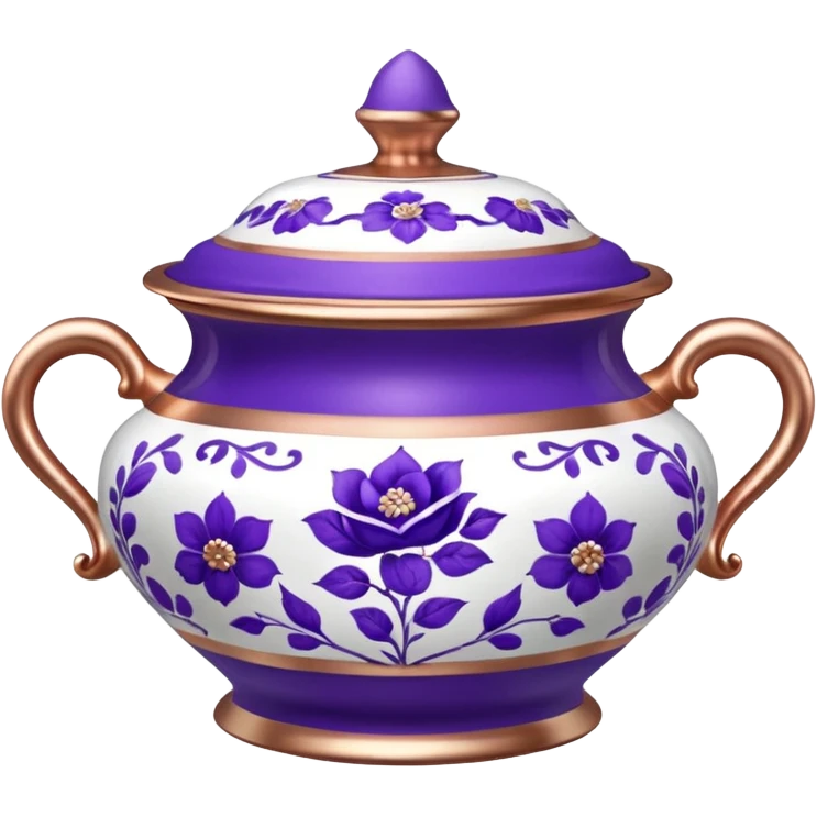 rose gold, and white realistic china pot with purple floral print emoji