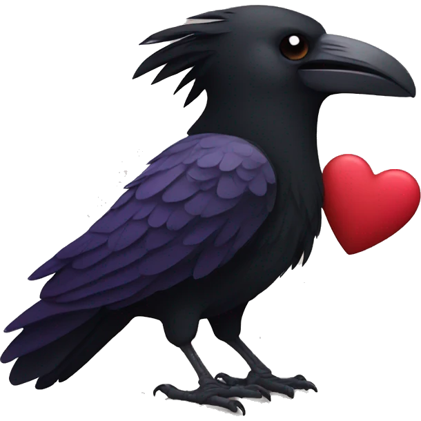 Raven holding a heart emoji