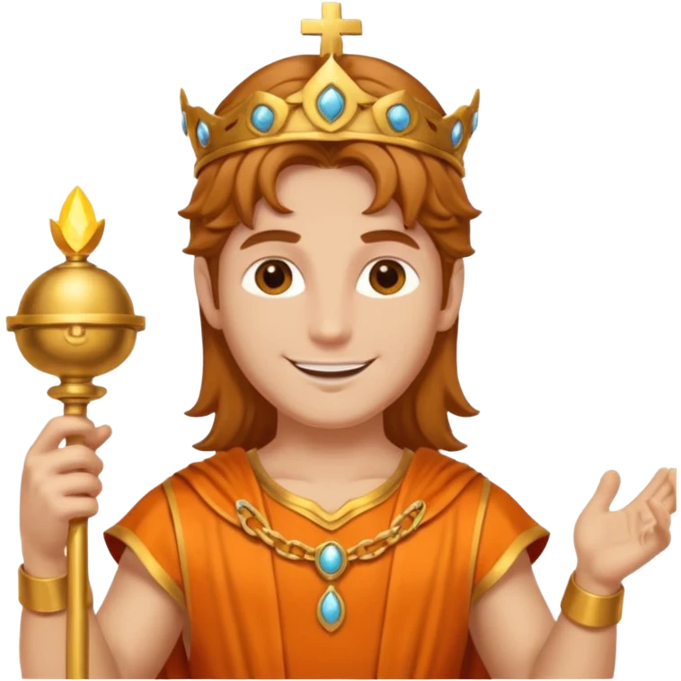 Mercury, Message God from Rome Mythology with long light brown hair , orange and gold outfit, emoji