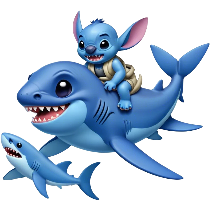 Disney's stitch, riding a shark  emoji