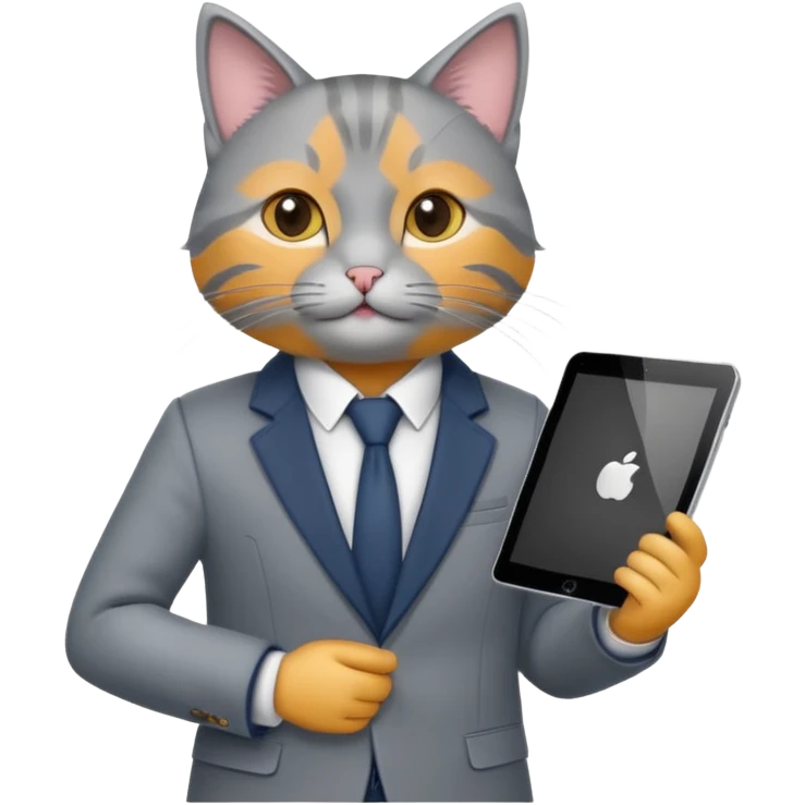 teacher cat tech smart appearance gray cat in blazer with ipad with different clothesthe same cat emoji