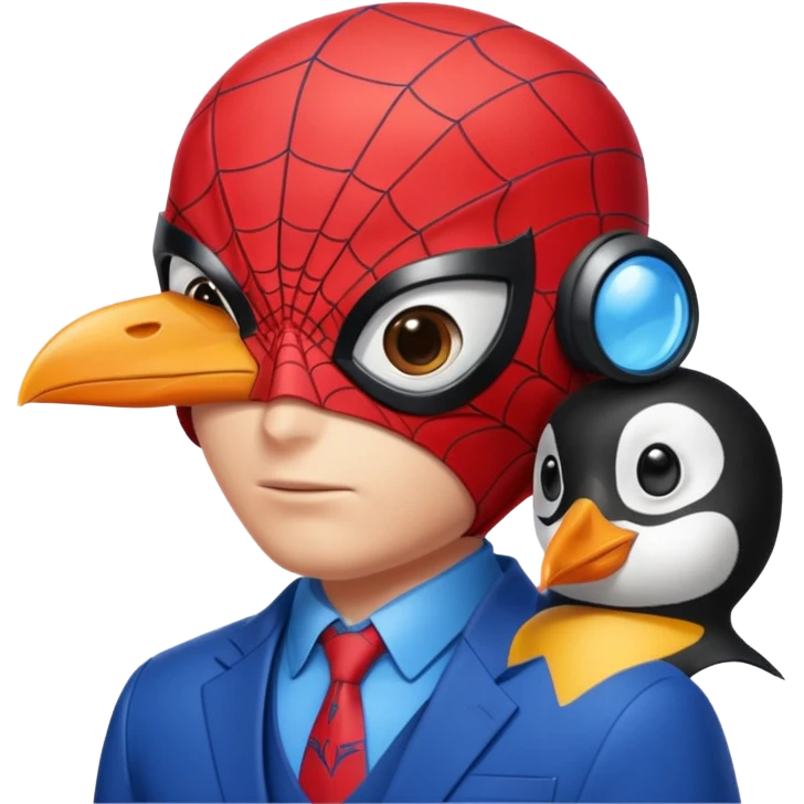 Spiderman with a penguin on his head emoji