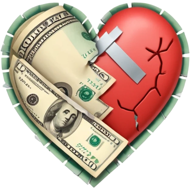 A broken heart glued together by dollars emoji