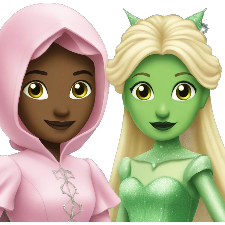 glinda (pink) and elphaba (green) emoji
