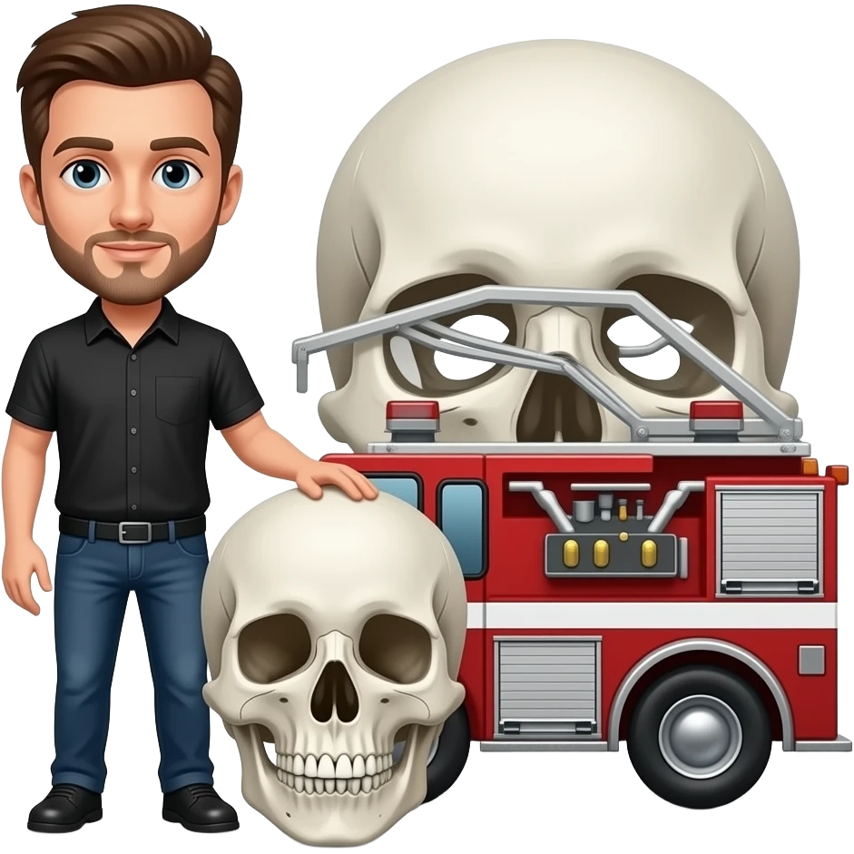 Đầu lâu và xe bốc lửa cho người mặc áo đen vào emoji